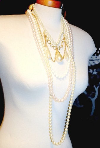 Queen for a Day Necklace Re-Purposed Upcycled Victorian Styled Necklace Pearl White Gold Bold