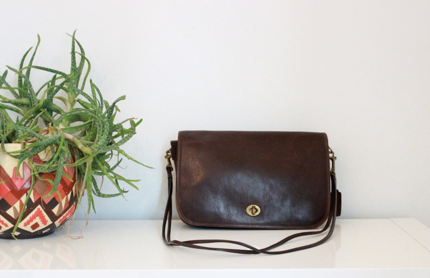 Vintage COACH NYC 70s City Flap Saddle Bag in Dark Brown
