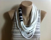 Scarf Necklace- Black and White & Geometric African Wax Print Scarflace