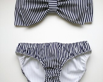 Navy and white striped bow bandeau set -made to order -
