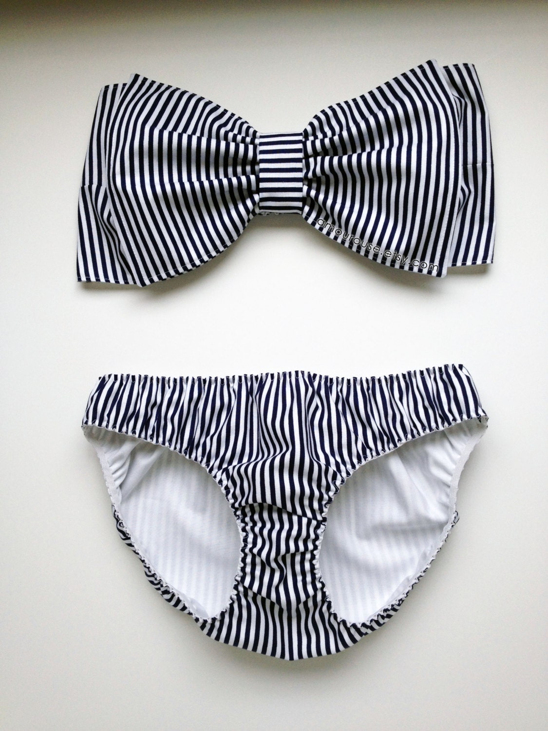 Navy and white striped bow bandeau set -made to order -