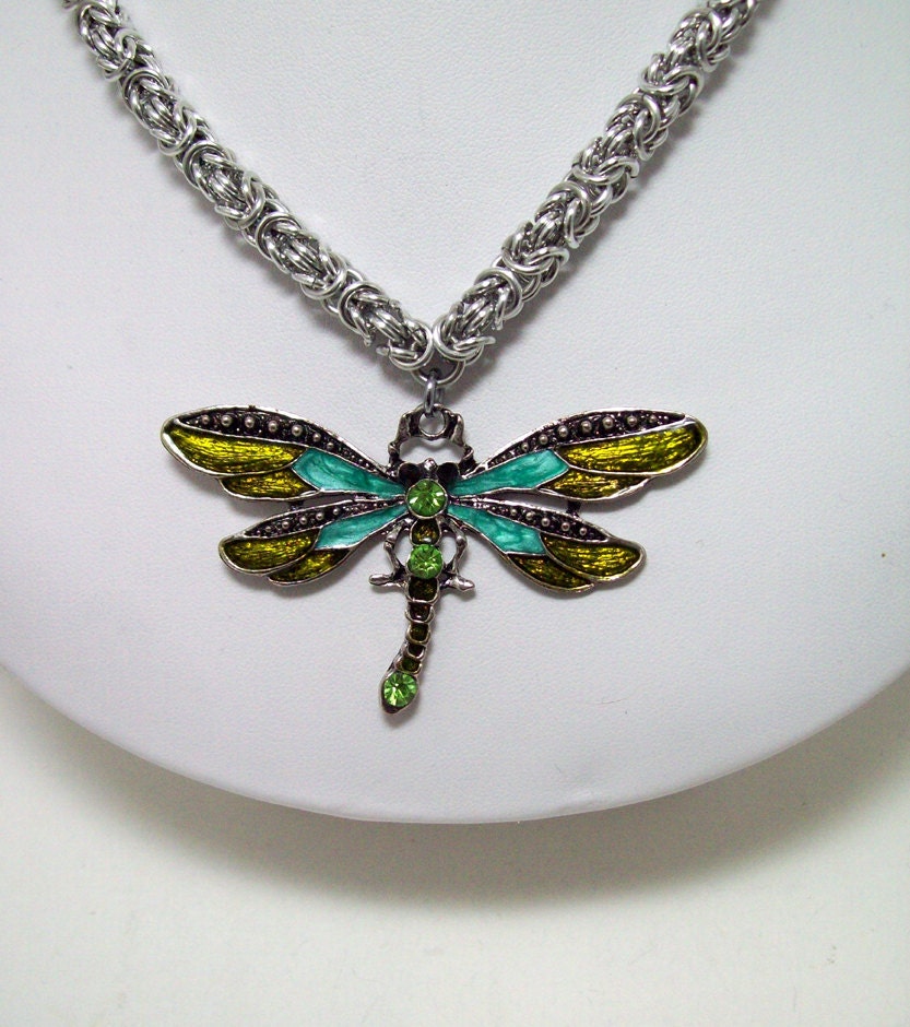 Dragonfly, necklace, chainmaille, jewelry, spring