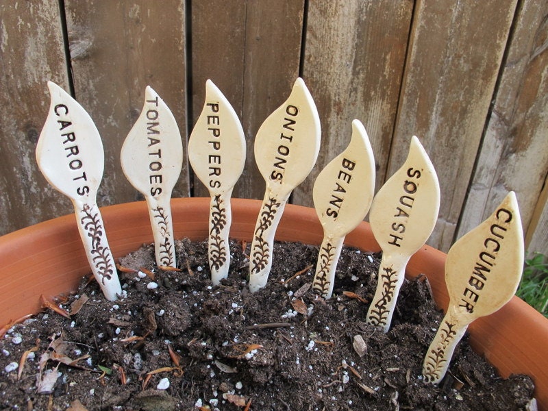 Ceramic Garden Markers // Handmade Pottery Plant Markers // Veggie Markers - Set of 4