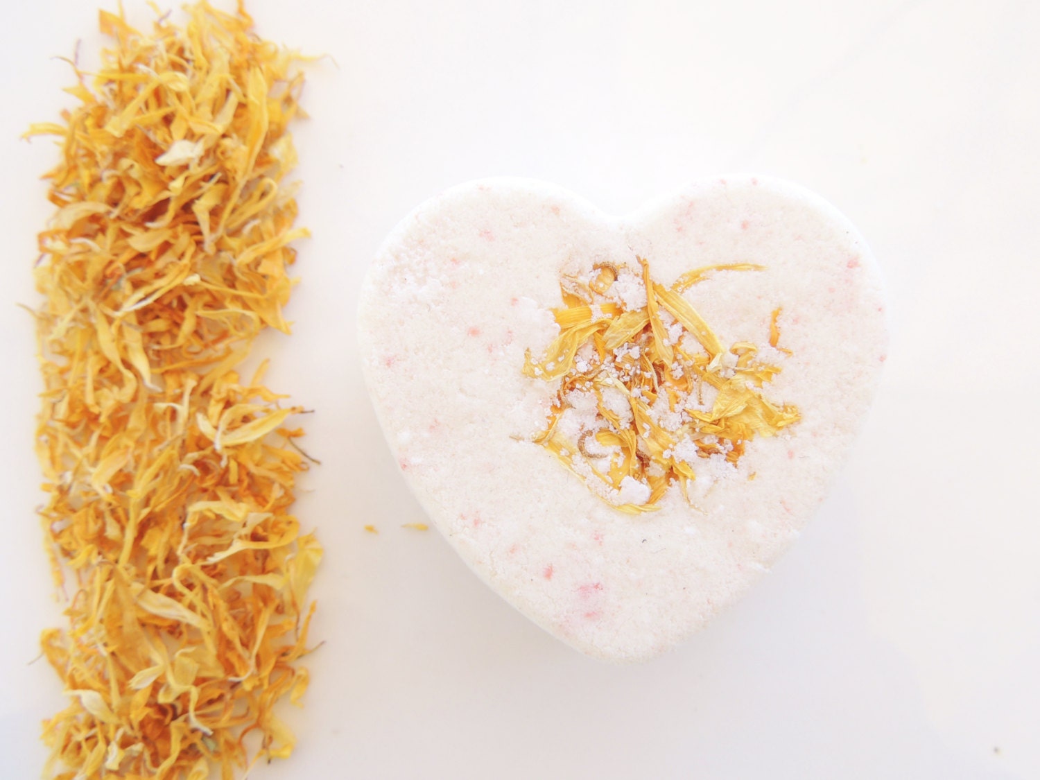 CALENDULA BATH BOMB Fused with Calendula Petals, Bath Bombs, Bath Fizzies, Scented in Essential Oils of Minted Melody, Handmade