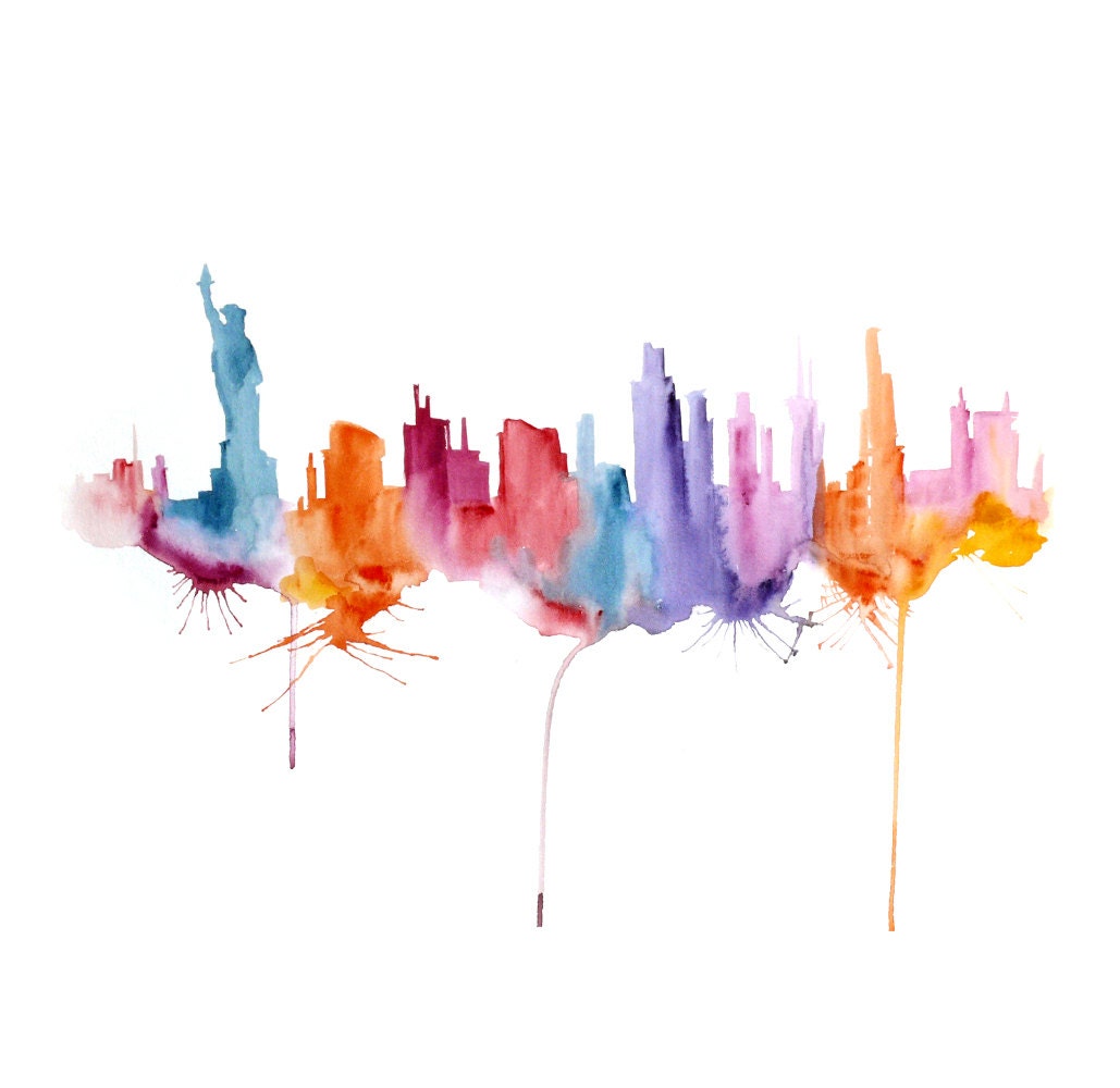 New York Painting Watercolor abstract 13x19