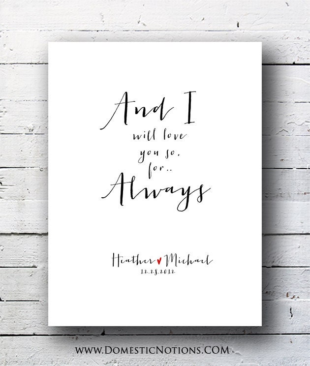 I will love you so for always - Personalized typography art print: Custom gift, Personalized home decor