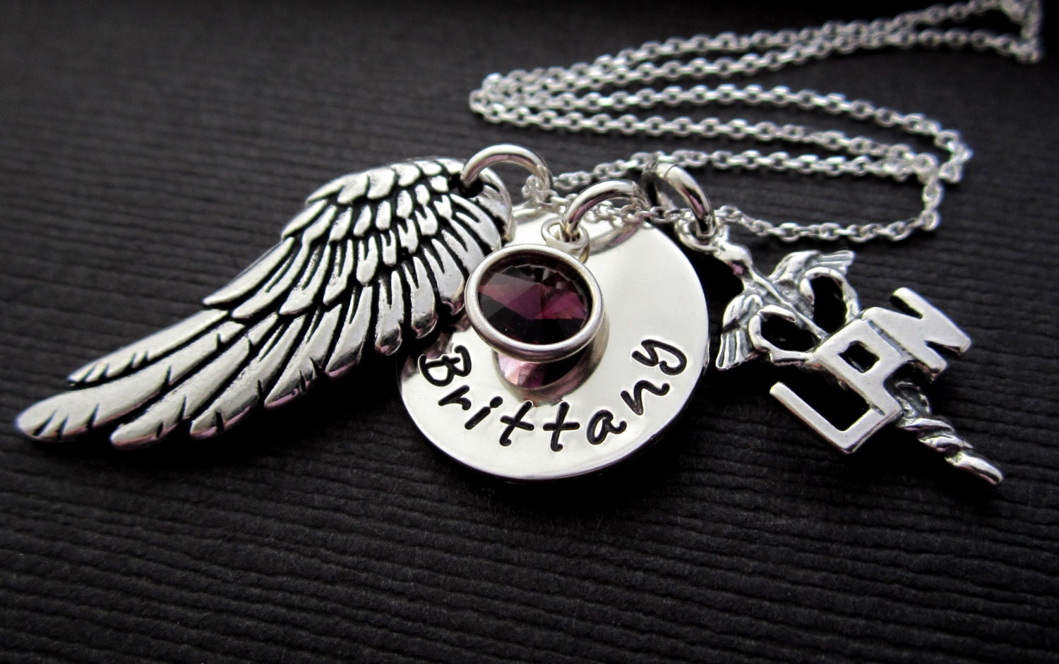 Nurse LPN/ RN Medical Pracitioner Jewelry, Hand Stamped Nurse Necklace, Nurse Charm Gift w/ Necklace, Sterling Silver - Nurses are Angels