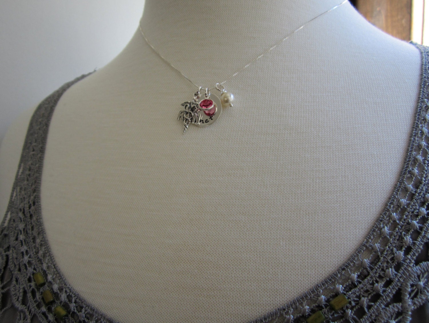 Nurse RN/ LPN Gift, Sterling Silver Jewelry, Personalized Nurse Practitioner Sterling Silver Necklace, Nurse Angel w/ Birthstone