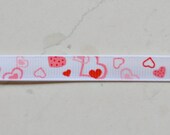 Scattered Heart on white 3/8" grosgrain ribbon Valentines Il_170x135