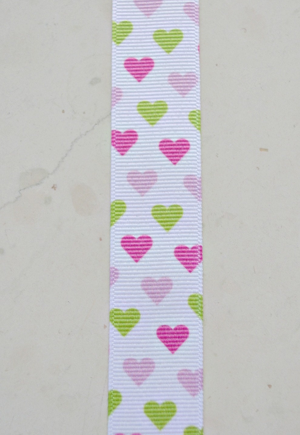 Lime green light purple hearts on white 7/8" grosgrain ribbon- Valentines Il_170x135