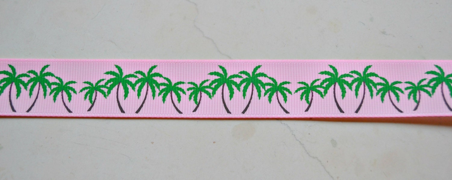 Palm Trees printed on light pink 7/8 inch grosgrain ribbon Il_570xn