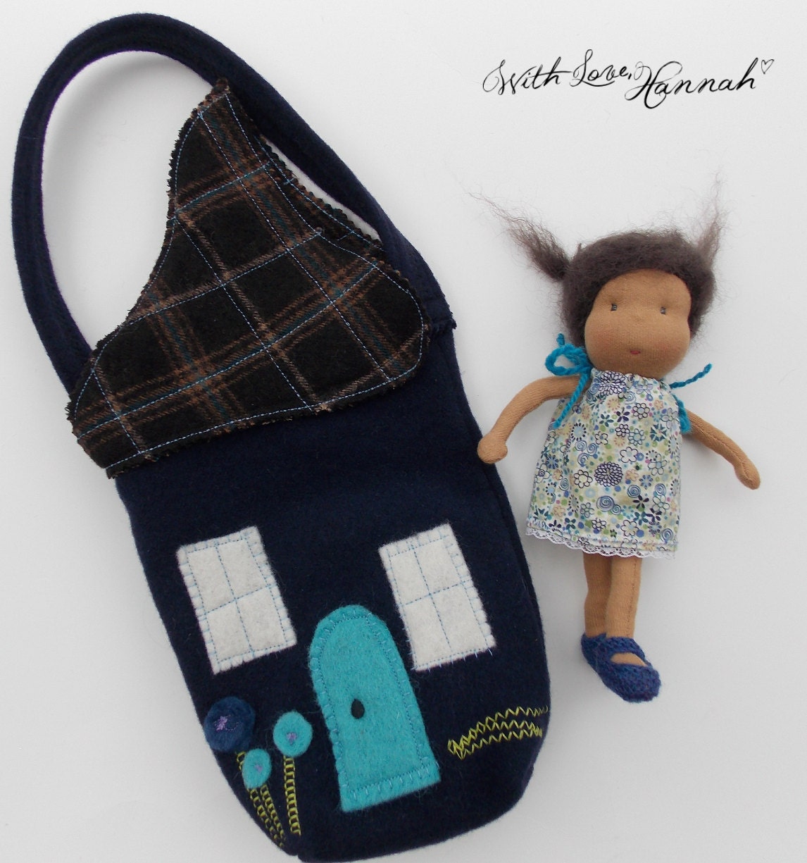 Mindy - A Lit'l Bit Wool and Cotton Doll with A Wool Cottage Pocket Play Purse - Open Ended Play - Waldorf Inspired