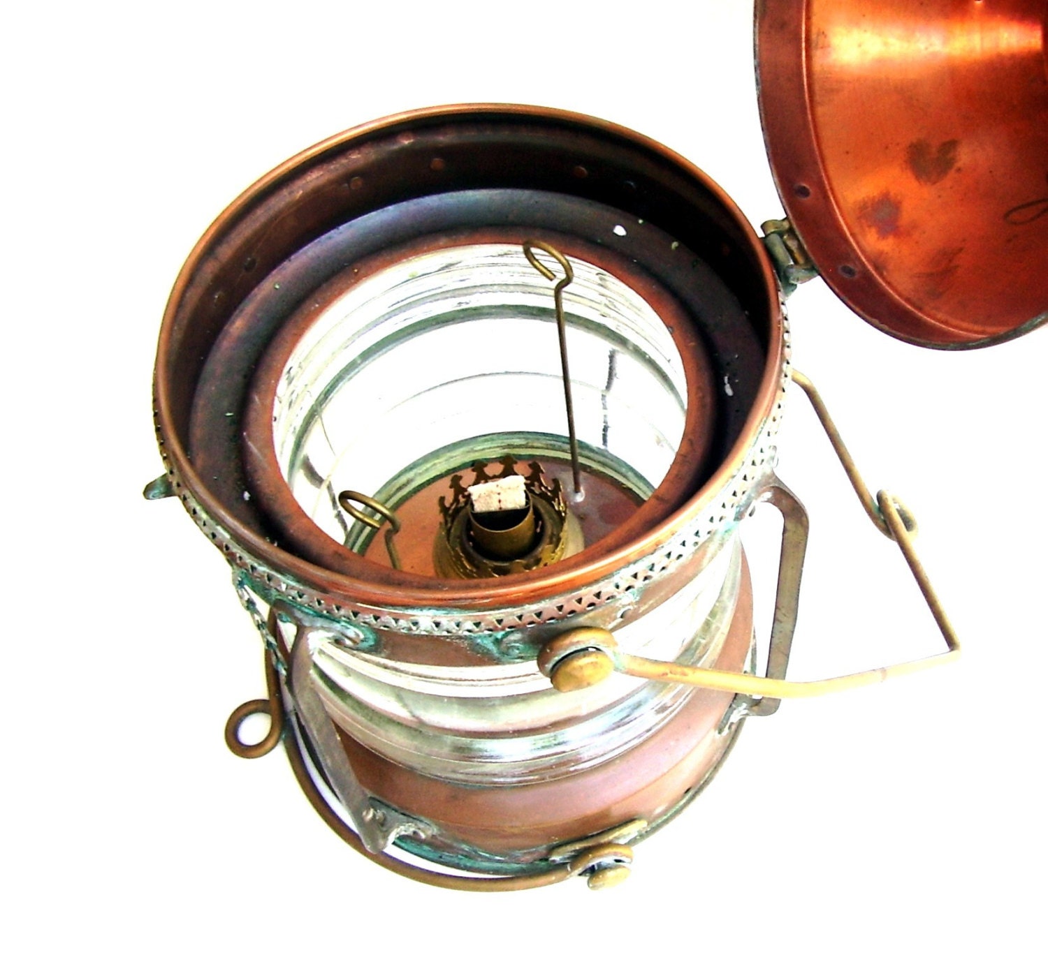 Vintage Ships Lantern Copper Anchor Oil Lamp Nautical
