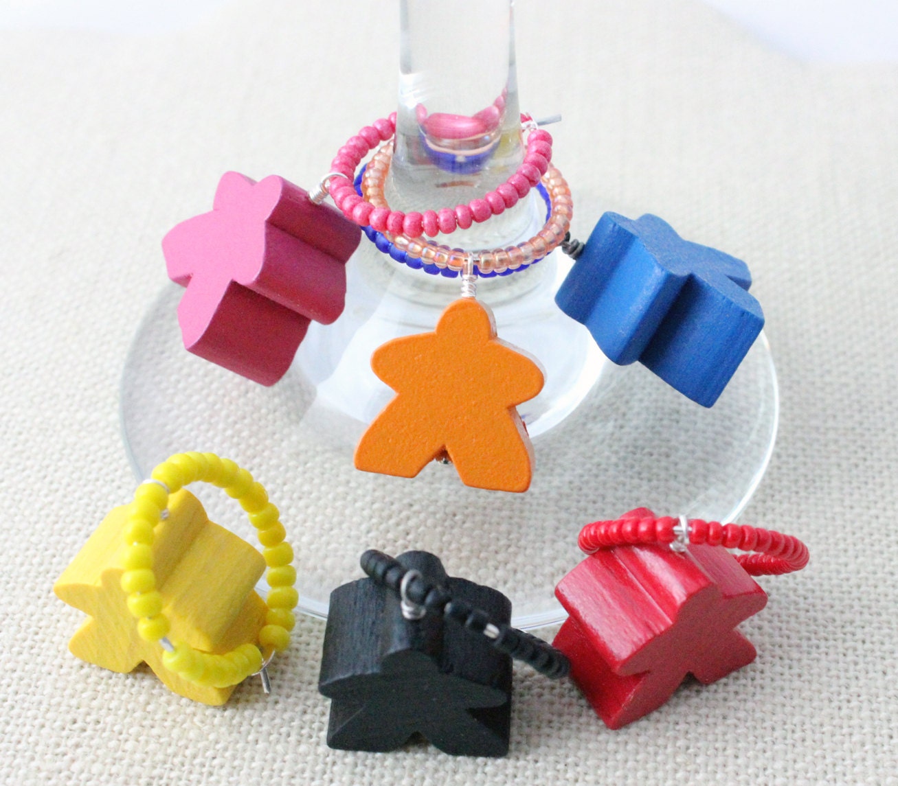 Meeple wine glass charms indentifiers set of 4