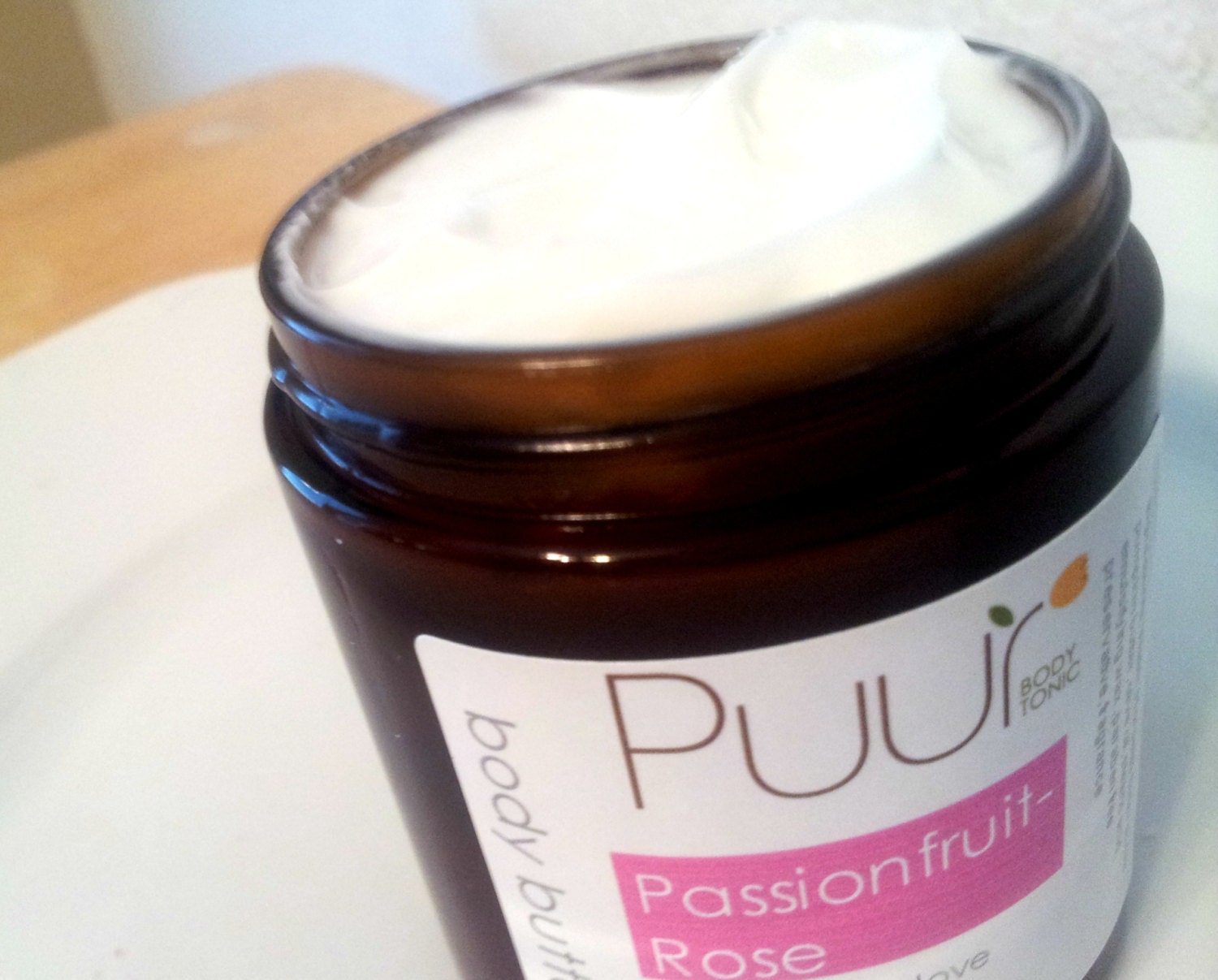 Passionfruit Rose Vegan Body Butter Moisturizing Body Lotion 4oz Amber Glass Jar Paraben Free