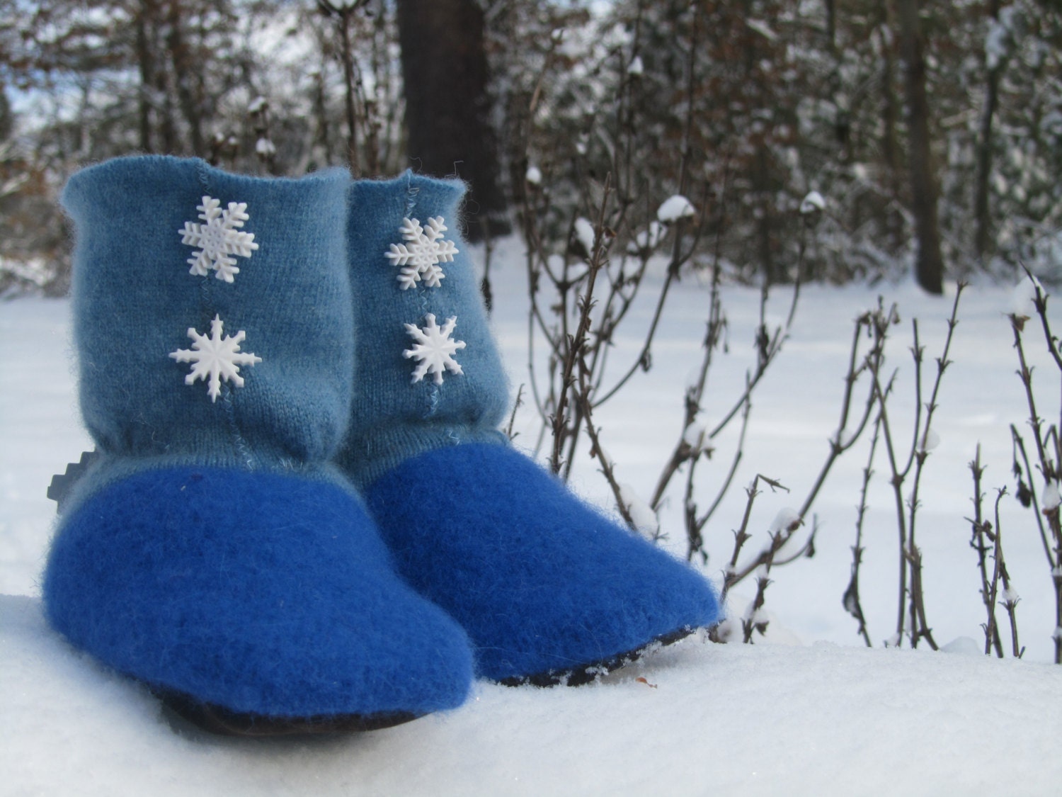Snowflake Winter Woolies Wool Baby / Toddler Eco Boots / Leather Soles
