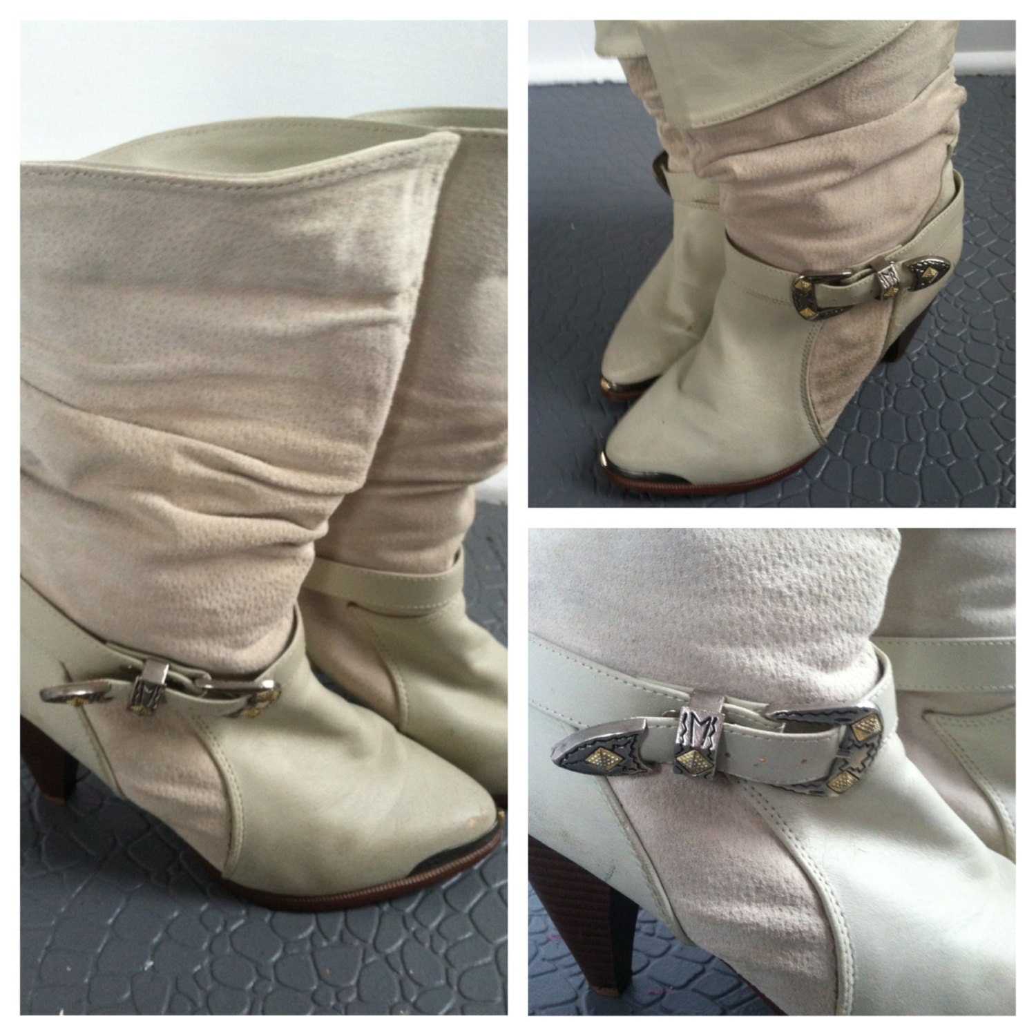 Vintage Suede Slouchy Buckle Booties Size 8