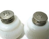 Vintage Embossed Milk Glass Salt and Pepper Shakers