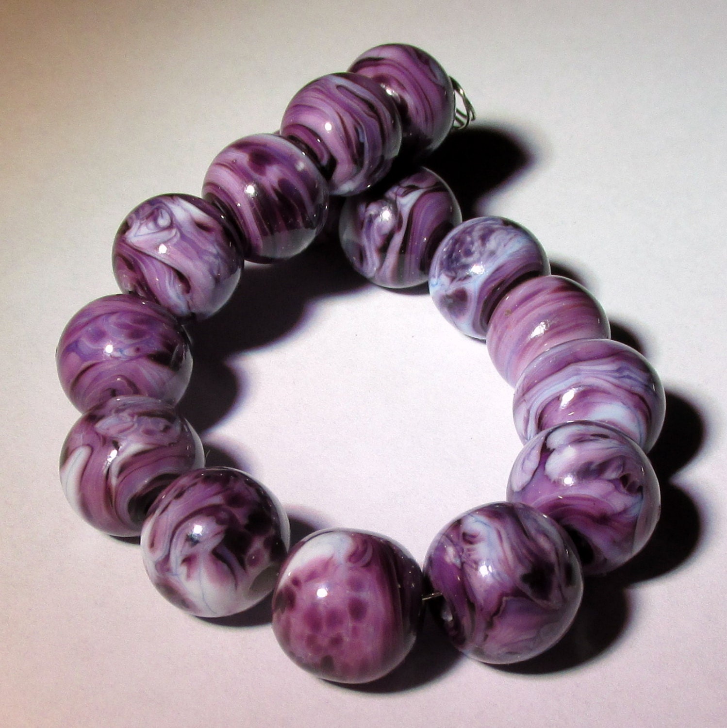 Handmade Lampwork Dark Purple Amethyst Round Beads(15)- Spring Time Collection - LEteam