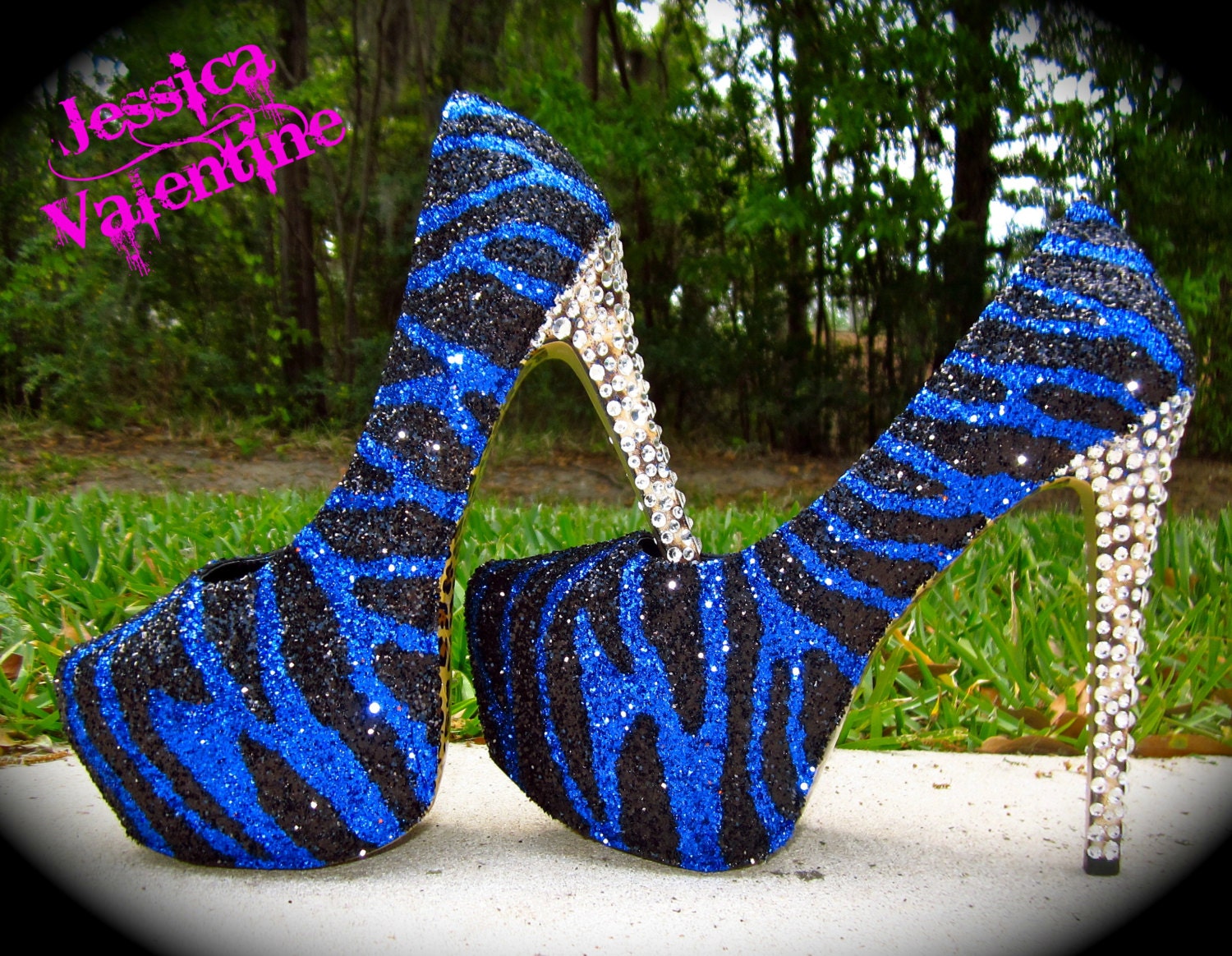 Zebra Black & Blue Glitter Heels