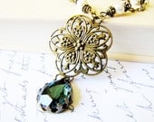 Blue Victorian Necklace Flower Filigree Pearl Necklace Romantic Necklace Bridesmaid Gifts