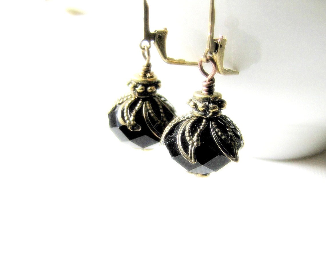 Black Crystal Earrings Victorian Jewelry Crystal Earrings Wedding Bridesmaids Jewelry Maid of Honor Gift
