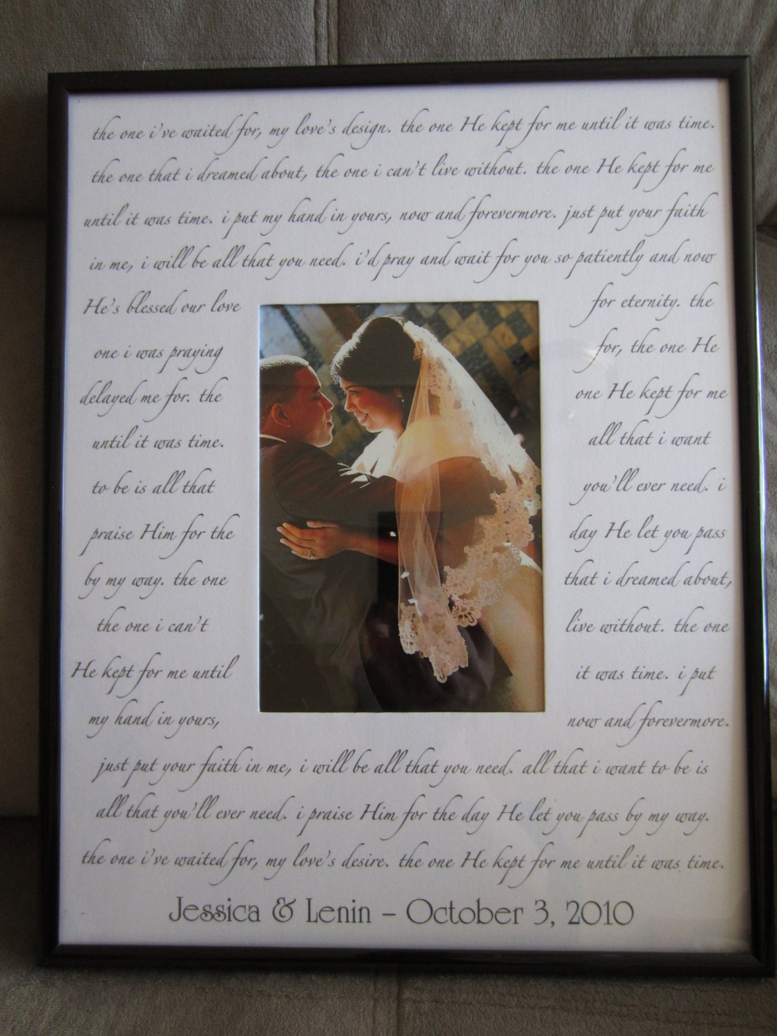 Custom WEDDING SONG Photo Mat with frame. Your choice of lyrics, poem or quote on 11x14 photo mat for 5x7 photo with frame. Perfect gift.