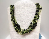 Peridot Green Necklace, Green and Black Necklace, Long Multi Strand Statement Necklace