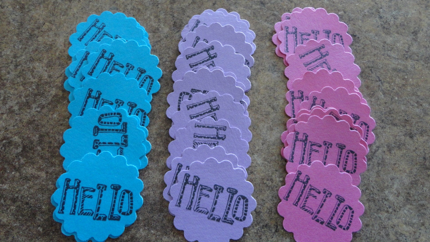 Hello scalloped circle tag, cupcake topper, cardmaking