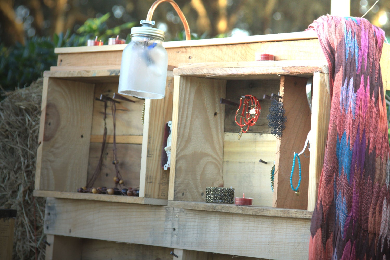 Wall Hook Jewelri Organizer made from Pallet Wood with sconce