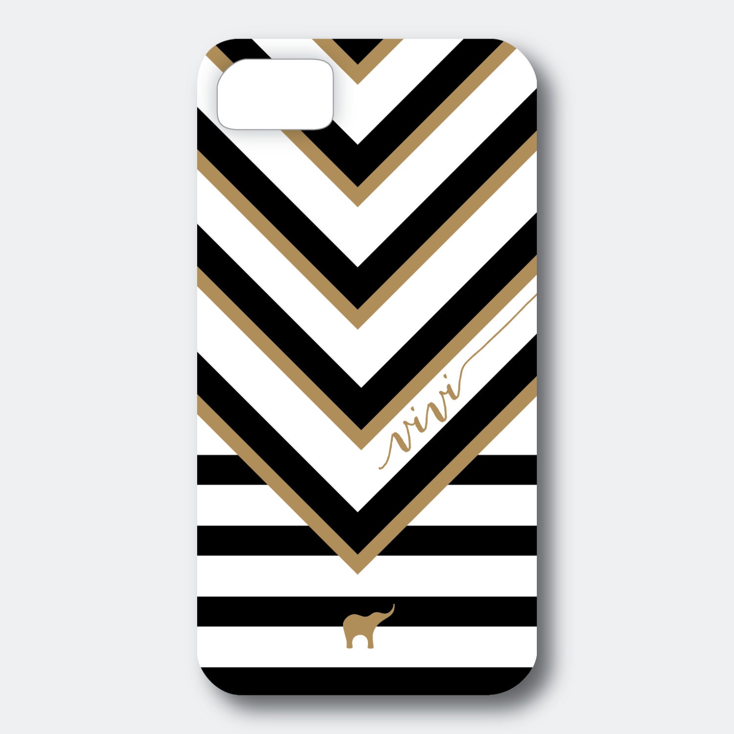 iPhone 5 or 4/4S Case - V Inspired Design in Black and Gold Customized with your Name