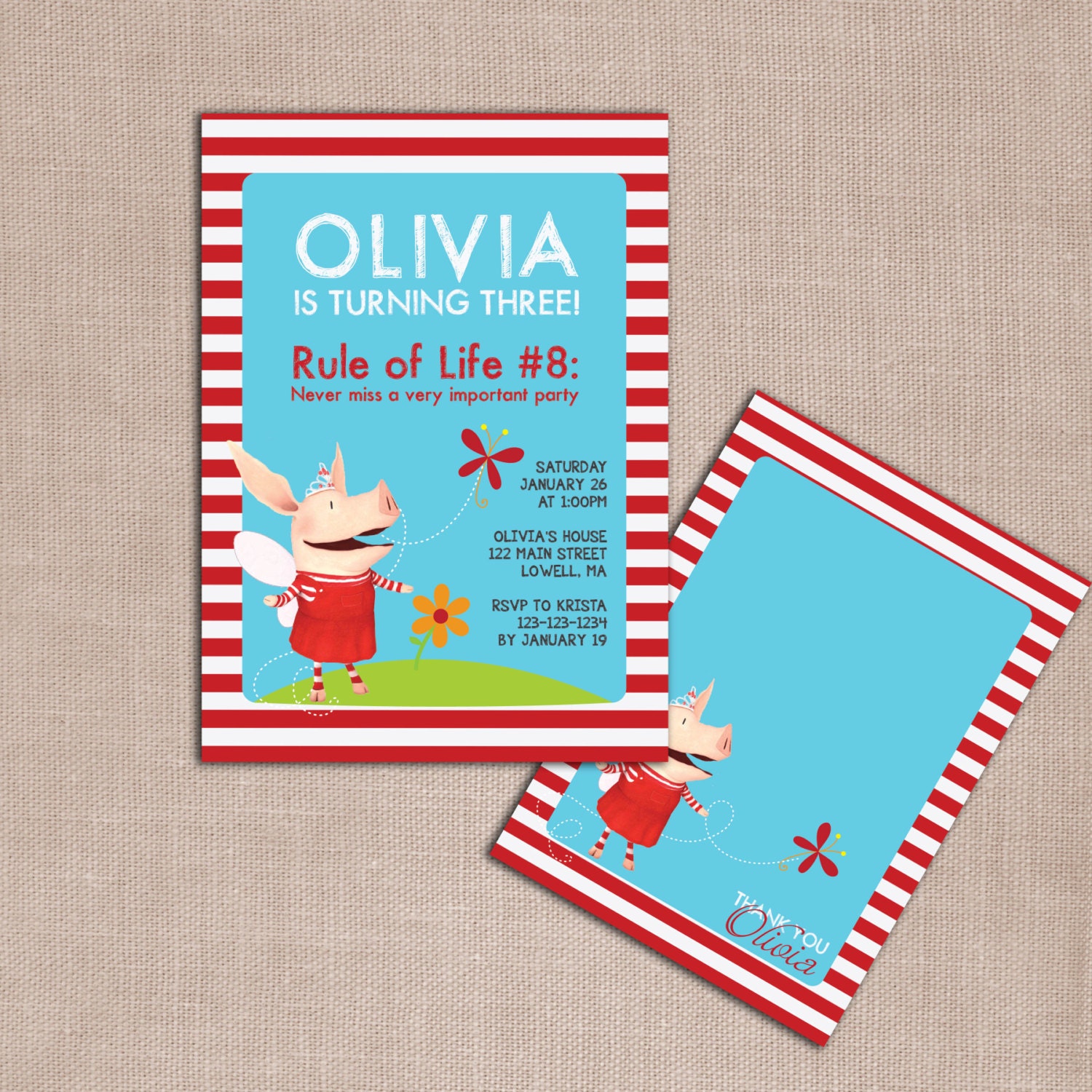 Olivia spring birthday invitation and thank you DIY printable