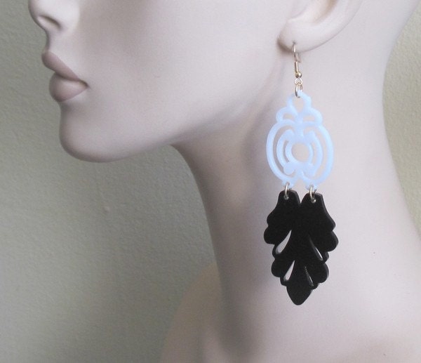 Baronyka Black & White Florentine Earrings (Acrylic Laser Cut Earrings)