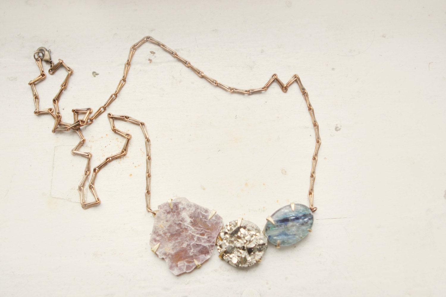 Lavender Lepidolite, Peruvian Pyrite, and Brazilian Kyanite Necklace