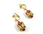 Folk Art Jewelry: Red Tulip Earrings (Clip On Flowers, Floral, Spring)