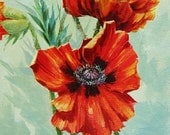Orange Poppy Watercolor Acrylic Original Painting