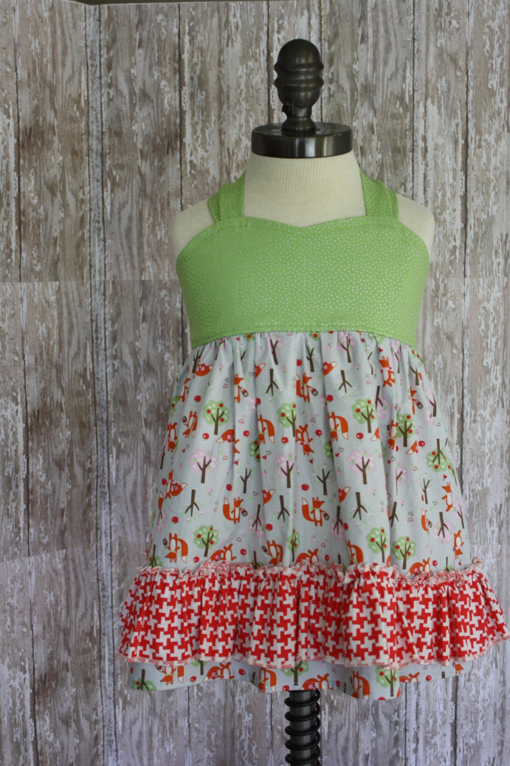 Girls Boutique Pinafore Top Foxes with Apple Baskets