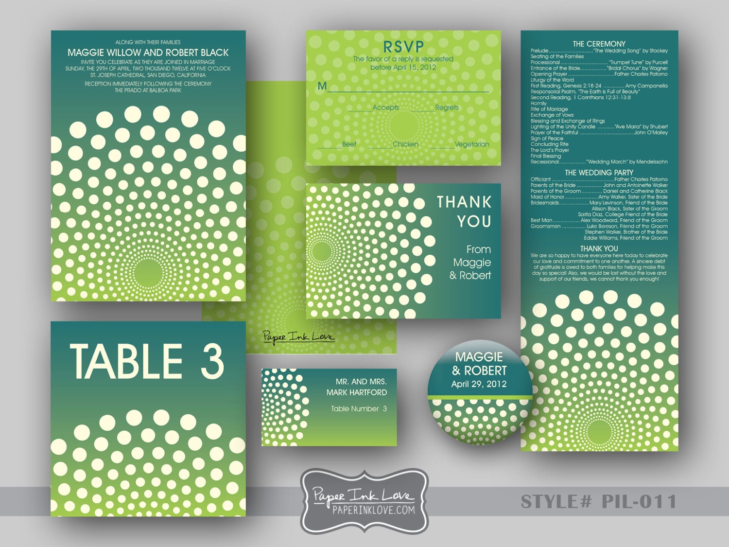 DIY Printable Wedding Suite, Simple, Easy Do It Yourself Wedding Programs - Style PIL-011