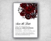 20 Extra Thick Save The Date Cards Wedding Invitations Modern Flower Invitation Maroon Wedding Invitation - Style PIL-210