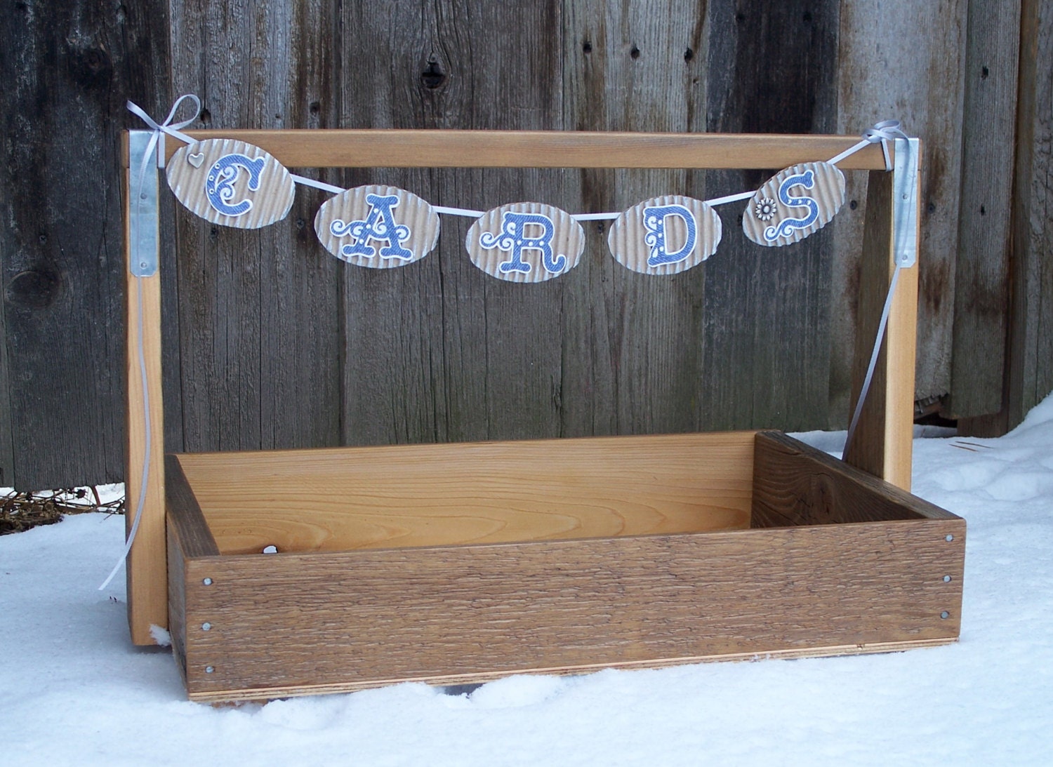 Wedding Card Box, Rustic Shabby Chic, Cottage Chic Natural Wood Card Basket, Wedding Gift Table Card Box