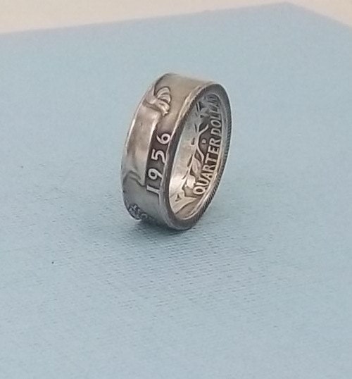 Silver coin ring washington quarter year 1956 size 7.  90% fine silver jewelry