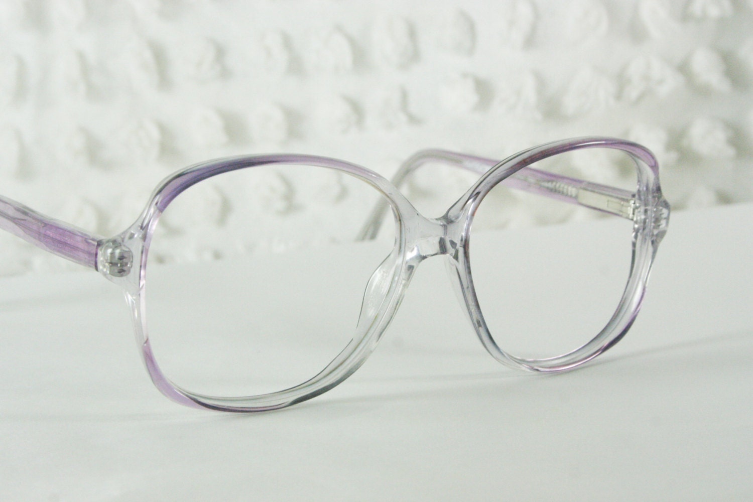 80s Round Glasses 1980's Oversize Eyeglasses Clear Purple Amethyst Marble Horn Rim NOS 52/15 Optical Frame Italy