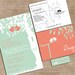 Mint Green and Coral Wedding Invitations - Custom Love Birdies Wedding Invitation Suite with RSVP postcards and address labels