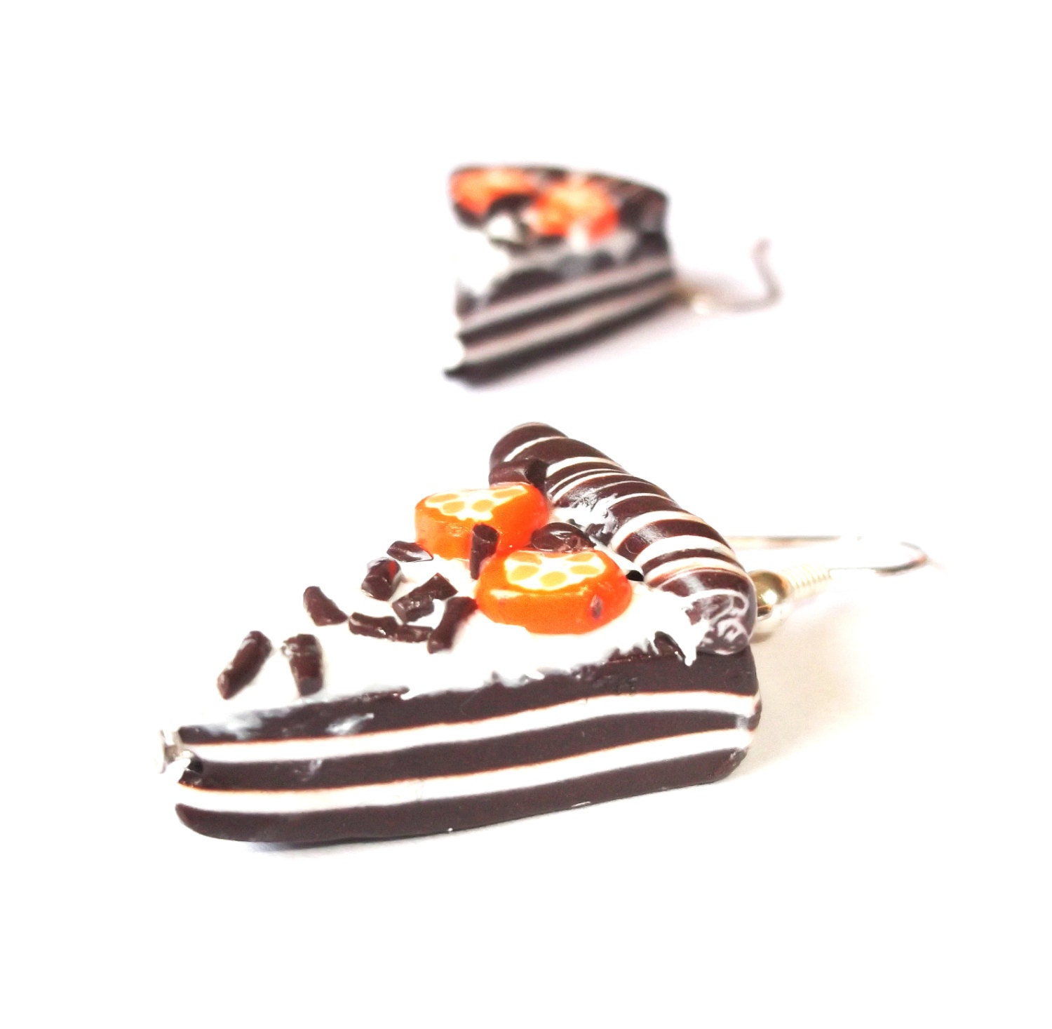 Chocolate Cake Earrings with Orange Polymer Clay Cakes Handmade Earrings Funky Jewelry