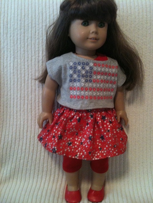 18 inch doll (modeled by American Girl) 4 piece mix and match patriotic summer outfit