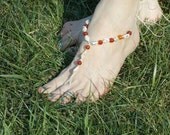 Barefoot Sandals Organic Hemp Hippie Sandals Bottomless Shoe Beach Sandals Carnelian Orange Seashells