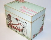 Wedding Guest Book Box - Just Married Bicycle Print Handmade 4x6 Wooden Recipe Box