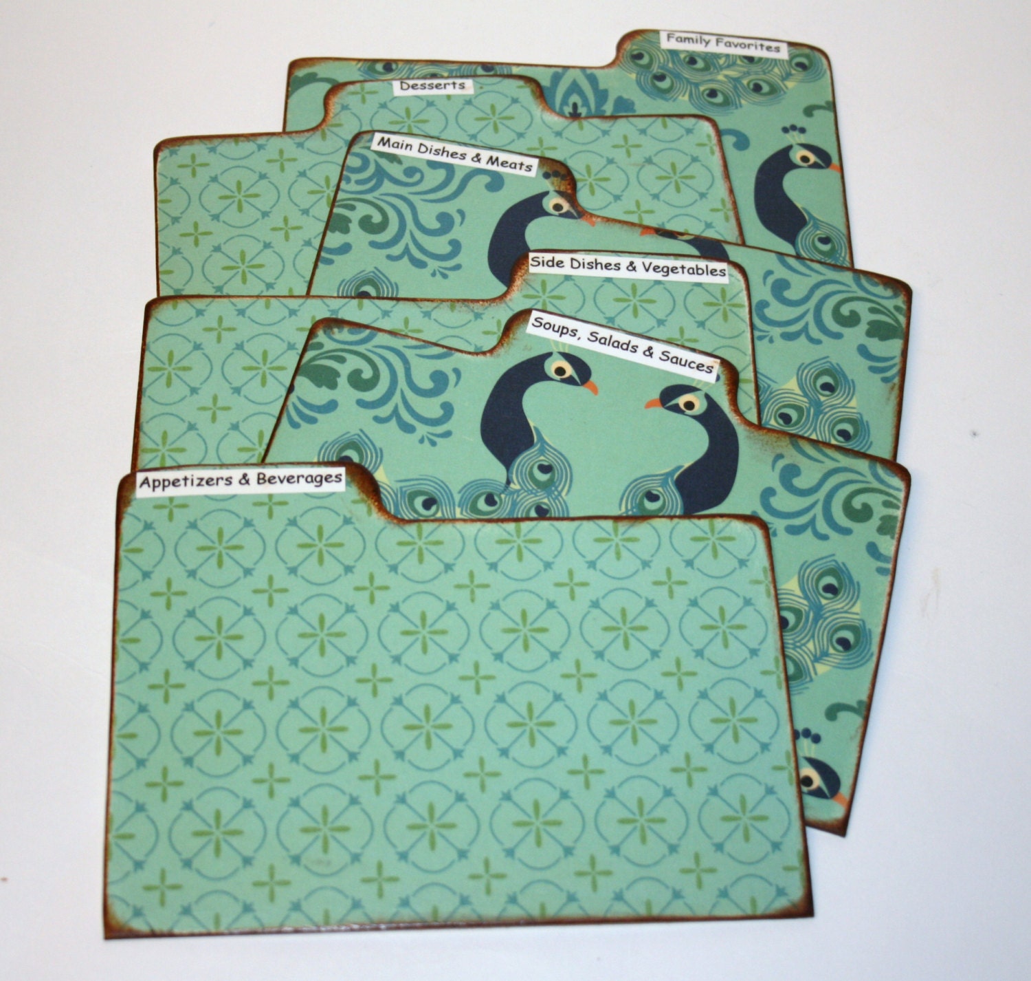 Divider Cards of Formica - Set of 6 Peacock Teal and Navy Custom 4x6 Recipe Divider Cards
