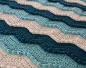 Teal Aqua Chevron Ripple Waves Crochet Aghan - FREE SHIPPING