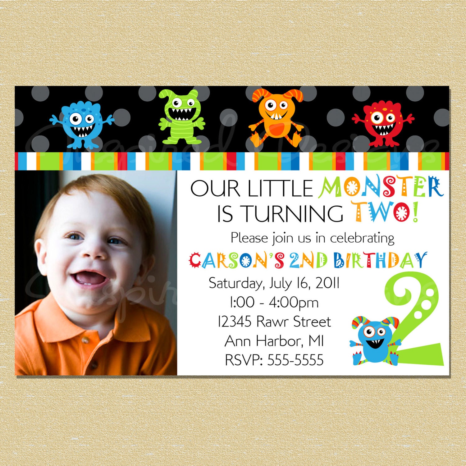 Little Monster Rawr Birthday Invitation - Black Il_170x135